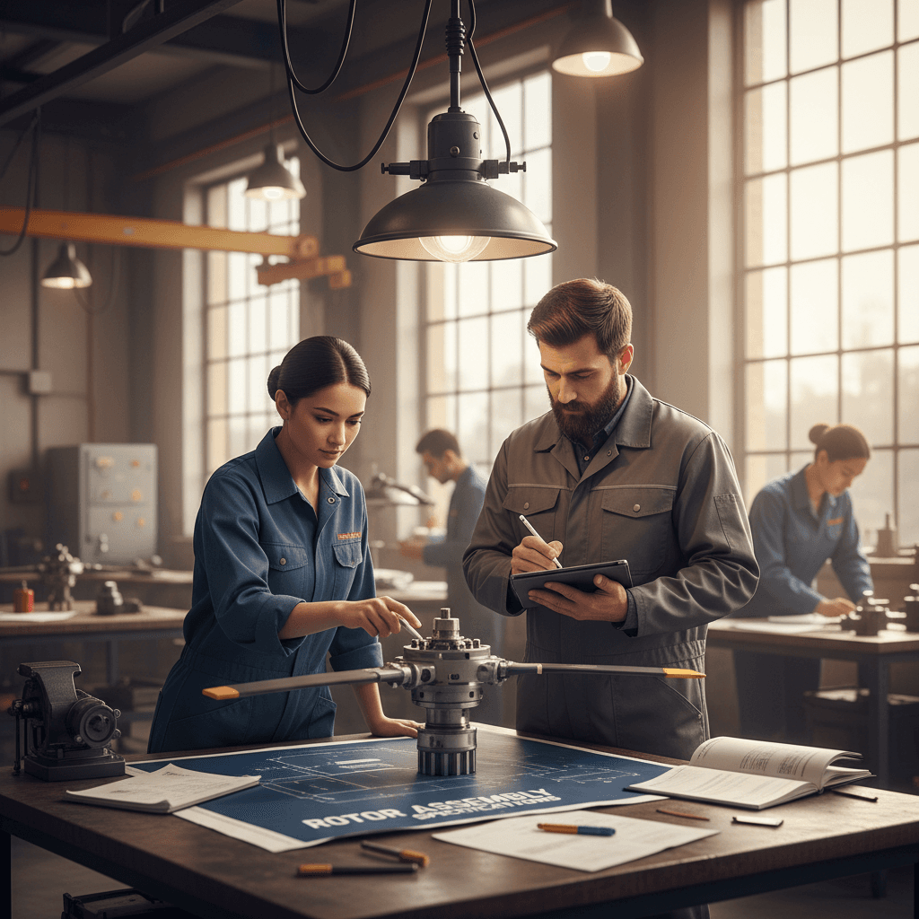 Technical experts collaborating on parts validation